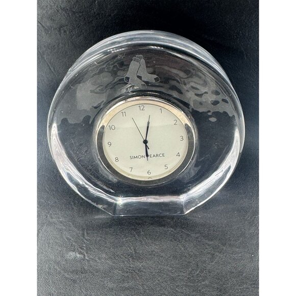 Simon Pearce Crystal Desk Clock with Boston Red Sox Logo Works - Picture 1 of 9